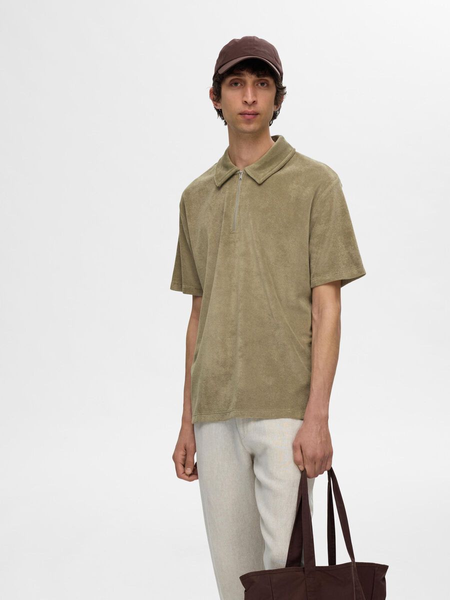 Selected TERRYCLOTH POLO SHIRT, Vetiver, highres - 16090761_Vetiver_003.jpg