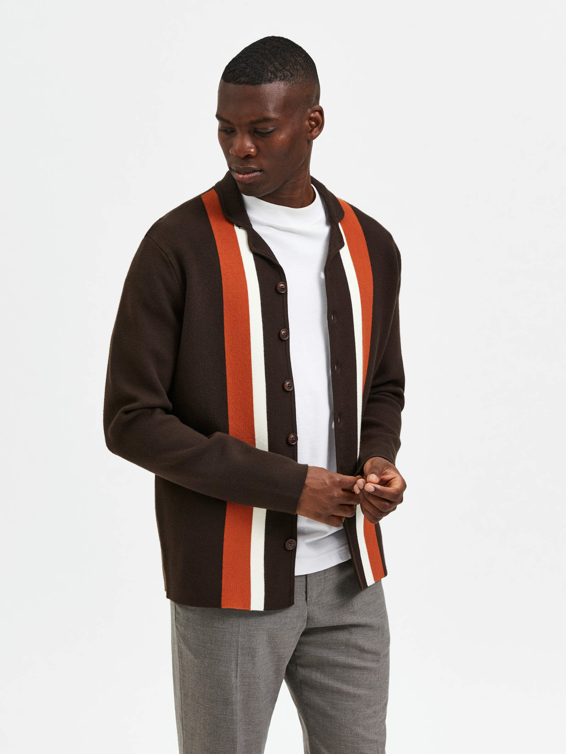 Brown STRIPED CARDIGAN | Selected®