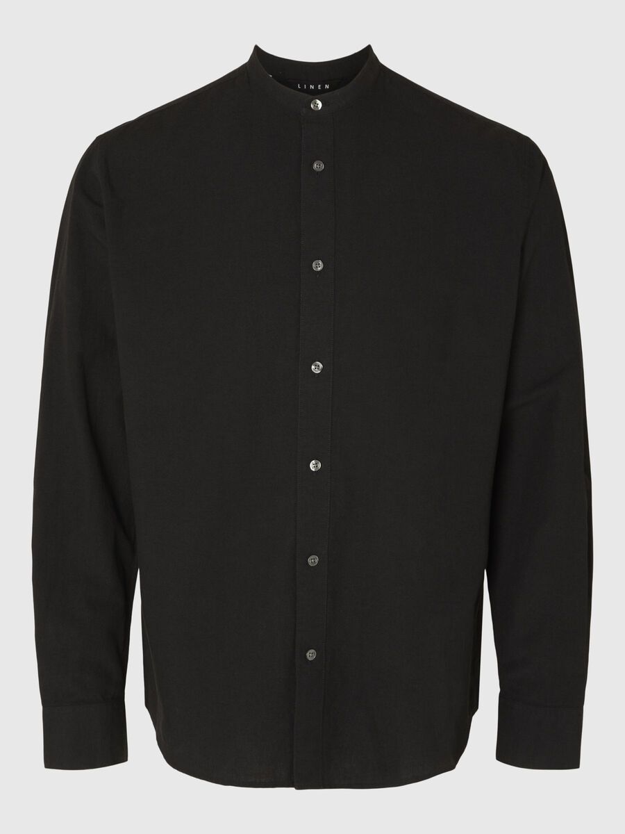 Selected LONG-SLEEVED LINEN BLEND SHIRT, Black, highres - 16079054_Black_001.jpg