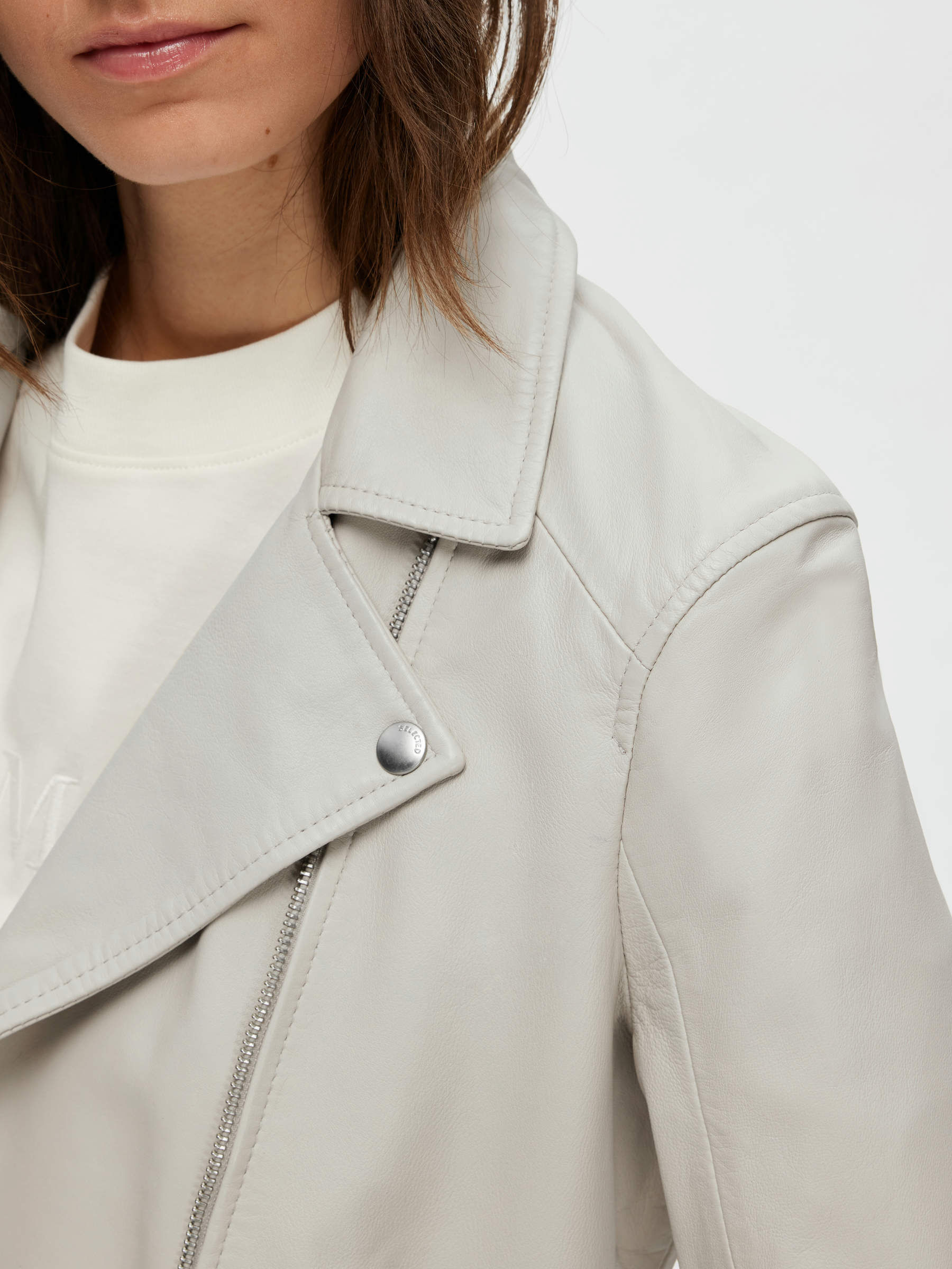 CLASSIC LEATHER JACKET Grey SELECTED FEMME