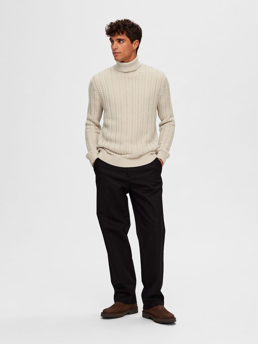 Selected CABLE-KNIT ROLL NECK PULLOVER, Oatmeal, highres - 16090707_Oatmeal_005.jpg