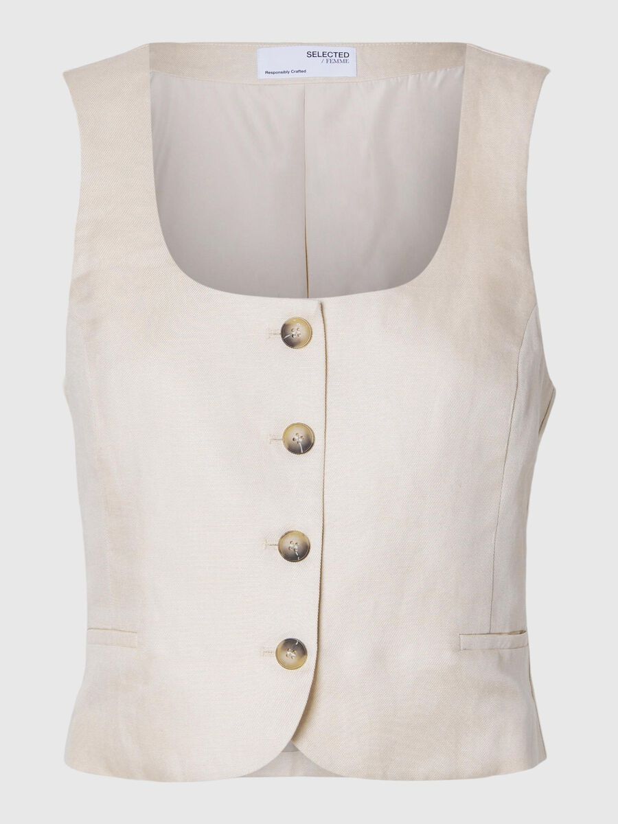 Selected TAILORED LINEN BLEND WAISTCOAT, Sandshell, highres - 16095188_Sandshell_001.jpg