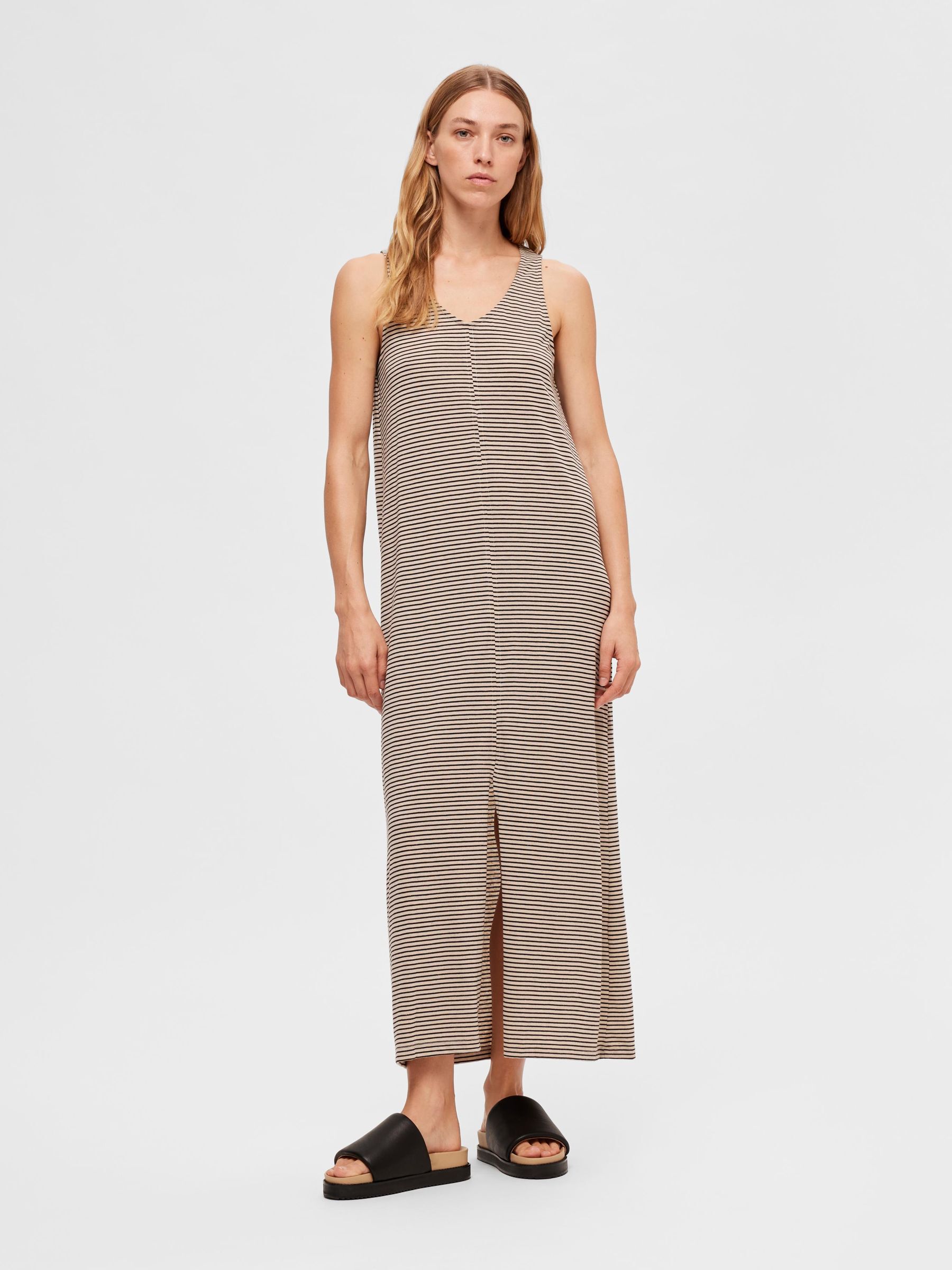 Beige STRIPED MAXI DRESS | Selected®