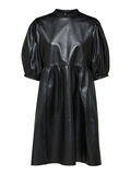 Selected PUFF SLEEVED LEATHER DRESS, Black, highres - 16081739_Black_001.jpg