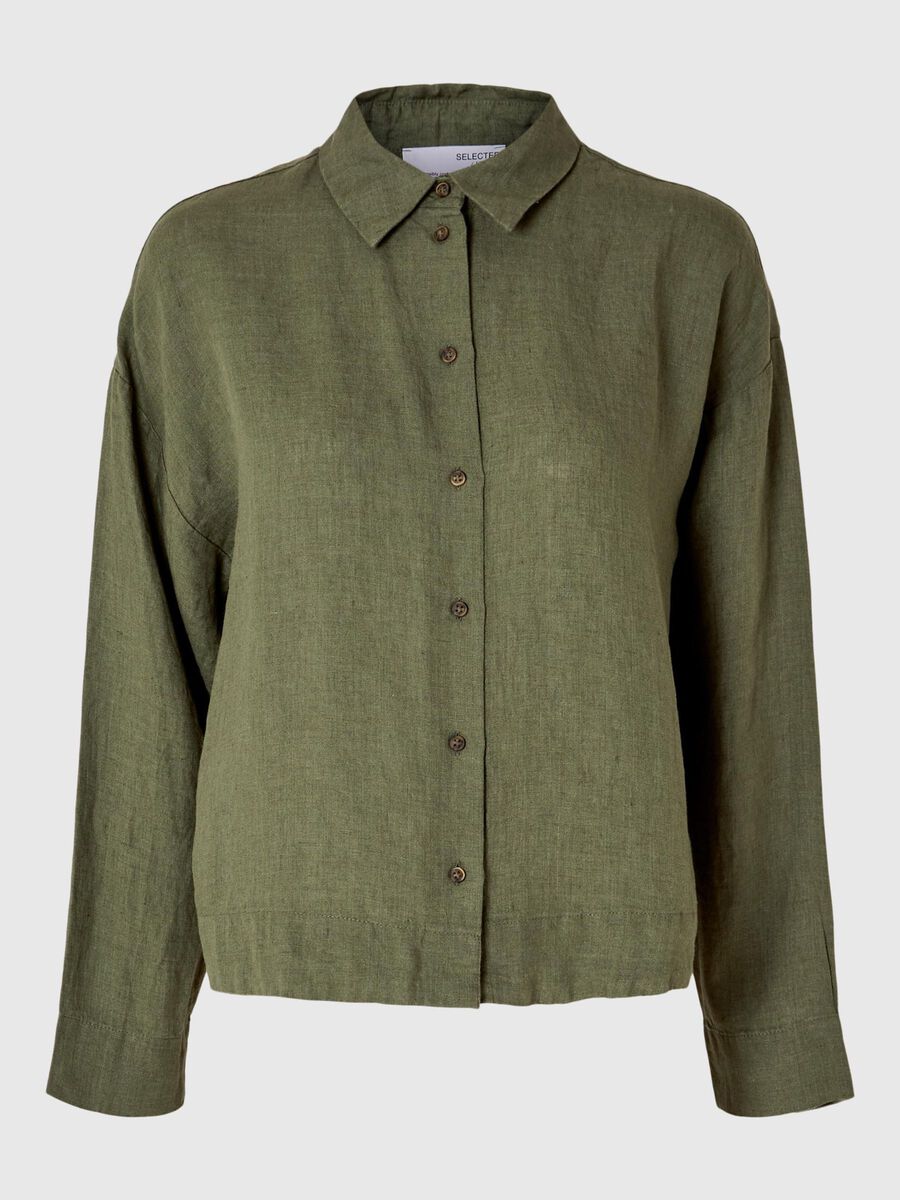 Selected LINEN SHIRT, Olivine, highres - 16093807_Olivine_001.jpg