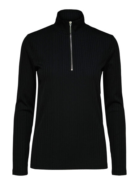 Selected RIBBED LONG SLEEVED TOP, Black, highres - 16088101_Black_001.jpg