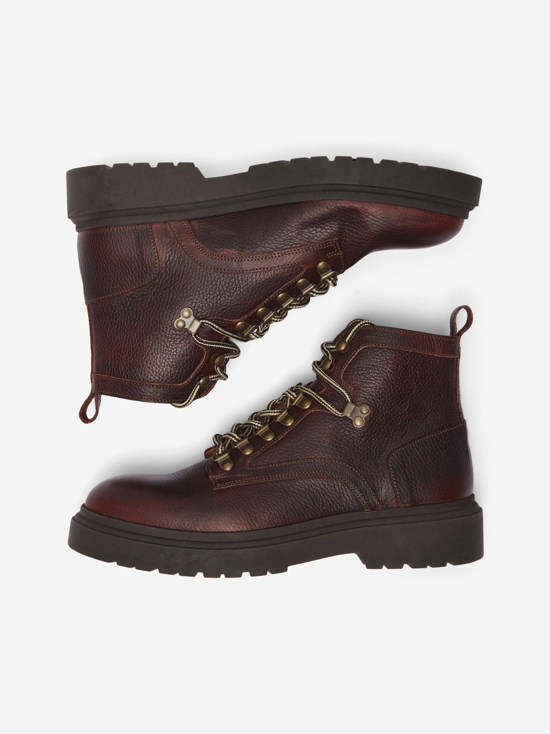 LEATHER HIKING BOOTS Brown SELECTED HOMME