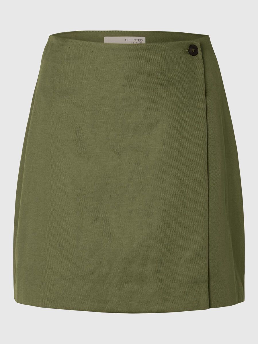 Selected MINI LINEN BLEND WRAP SKIRT, Olivine, highres - 16093812_Olivine_001.jpg