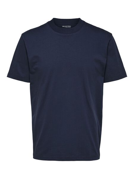 Selected COL MONTANT, COTON BIOLOGIQUE 220G T-SHIRT, Navy Blazer, highres - 16077385_NavyBlazer_001.jpg