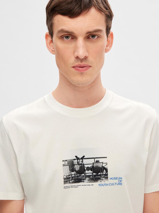 PRINTED COTTON T-SHIRT | White | SELECTED HOMME®