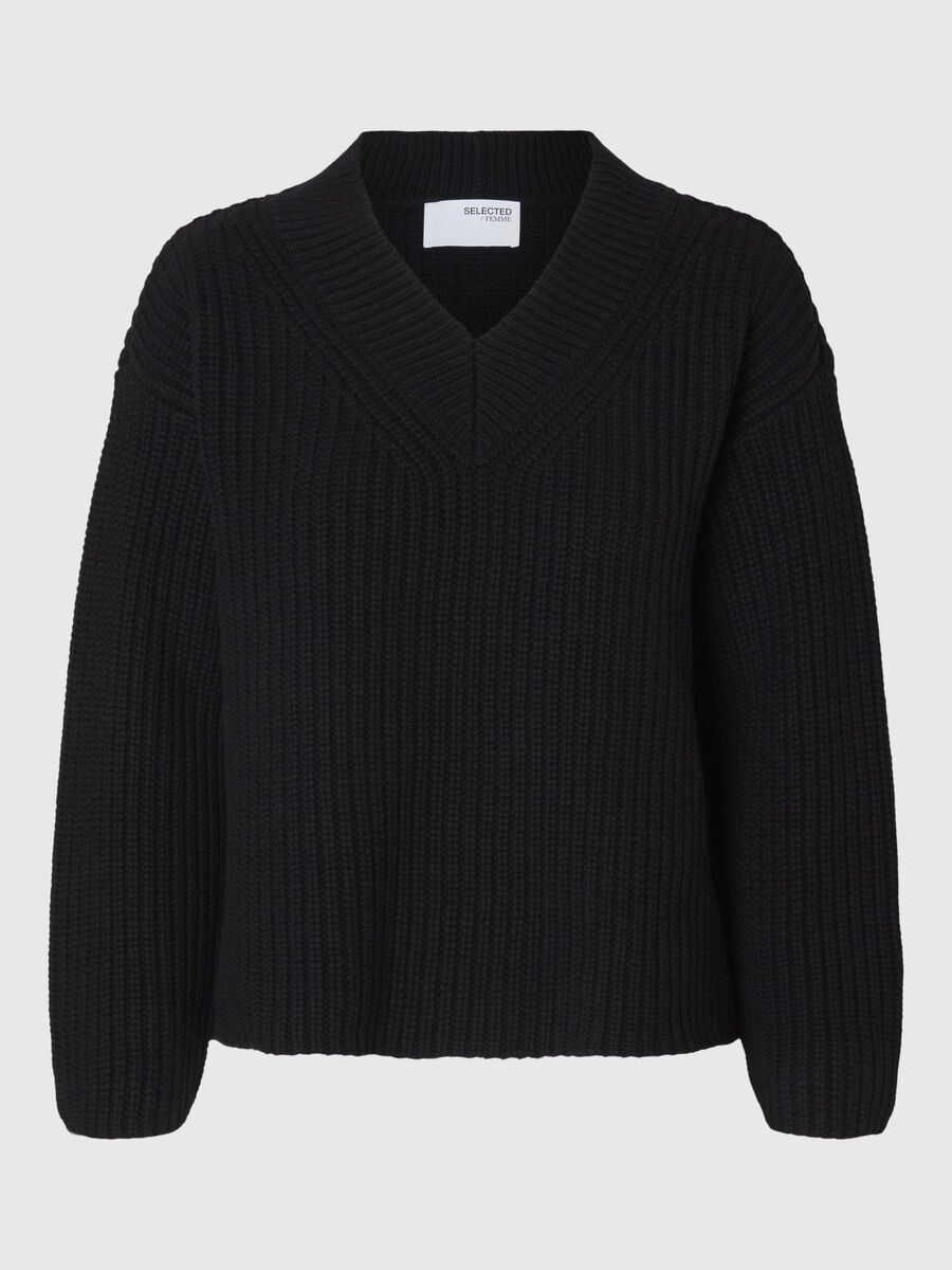 Selected V-AUSSCHNITT STRICKPULLOVER, Black, highres - 16092327_Black_001.jpg