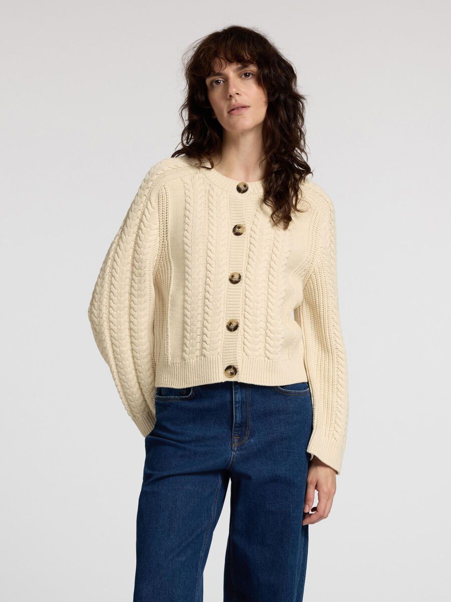 Selected CABLE KNIT CARDIGAN, Birch, highres - 16094752_Birch_003.jpg