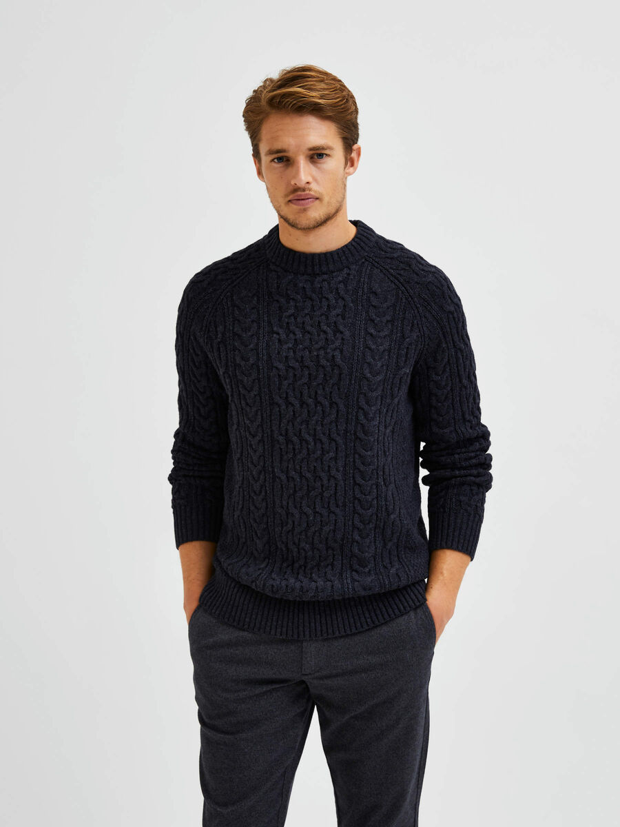 Selected CABLE KNIT JUMPER, Navy Blazer, highres - 16081163_NavyBlazer_881458_003.jpg