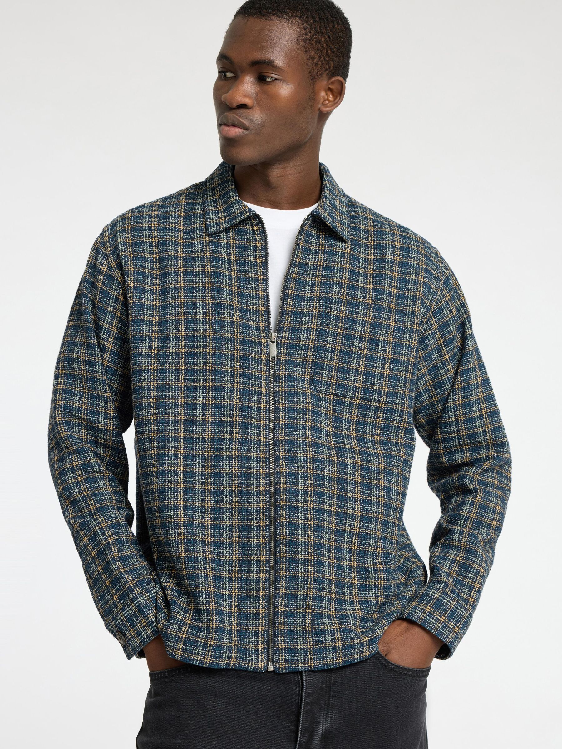CHECKED ZIP-UP OVERSHIRT | Blue | SELECTED HOMME®