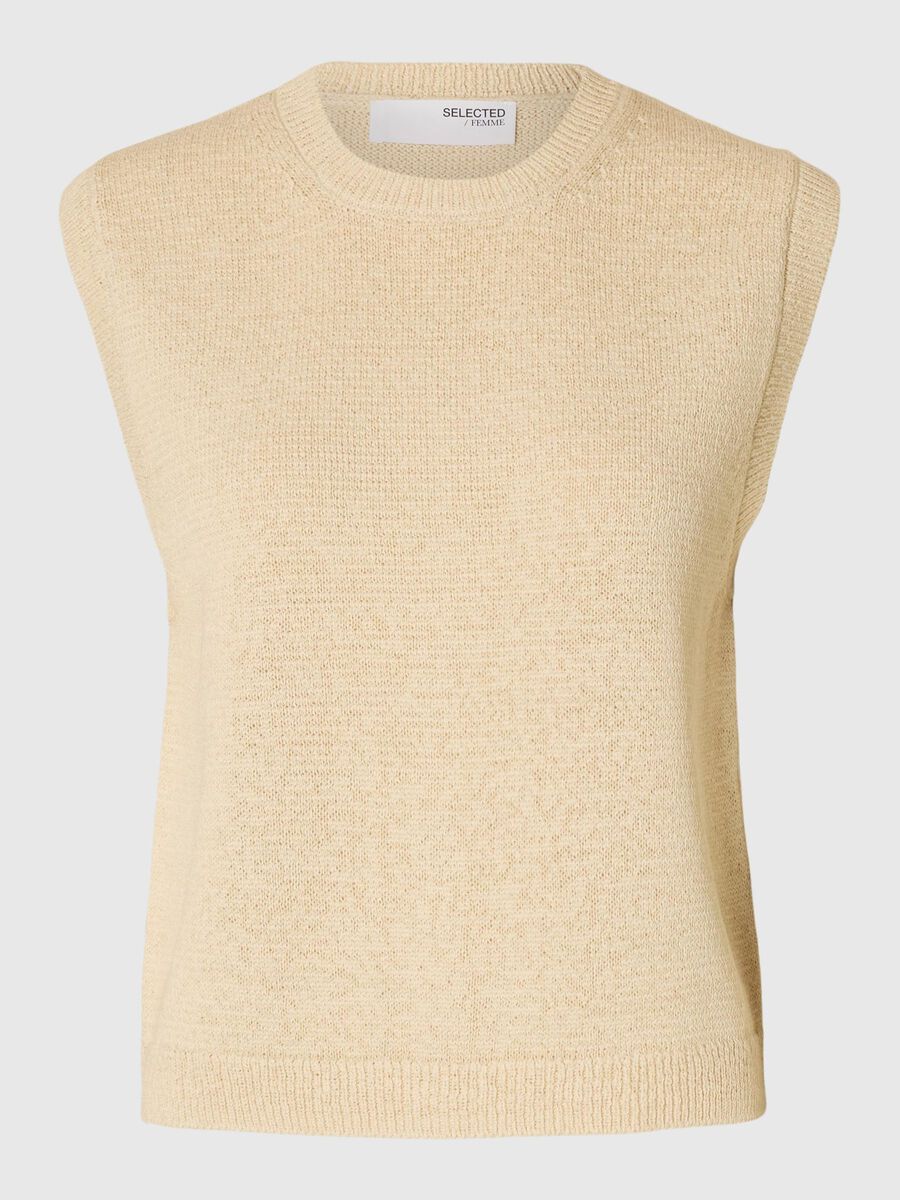 Selected COTTON BLEND KNITTED VEST, Birch, highres - 16097489_Birch_001.jpg