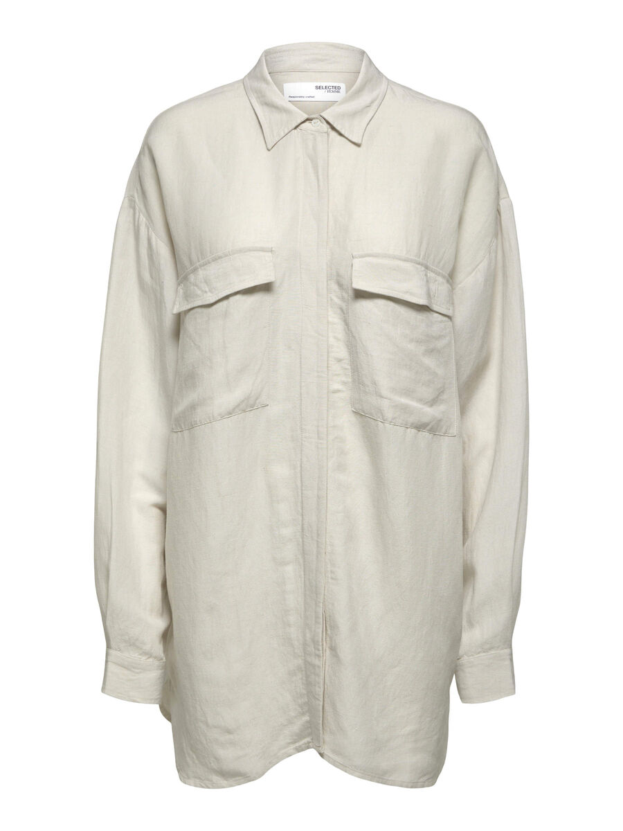 Selected LONGLINE LINEN BLEND SHIRT, Natural, highres - 16083857_Natural_001.jpg