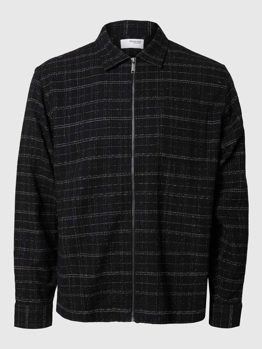 Selected CHECKED ZIP-UP OVERSHIRT, Black, highres - 16095727_Black_1143863_001.jpg