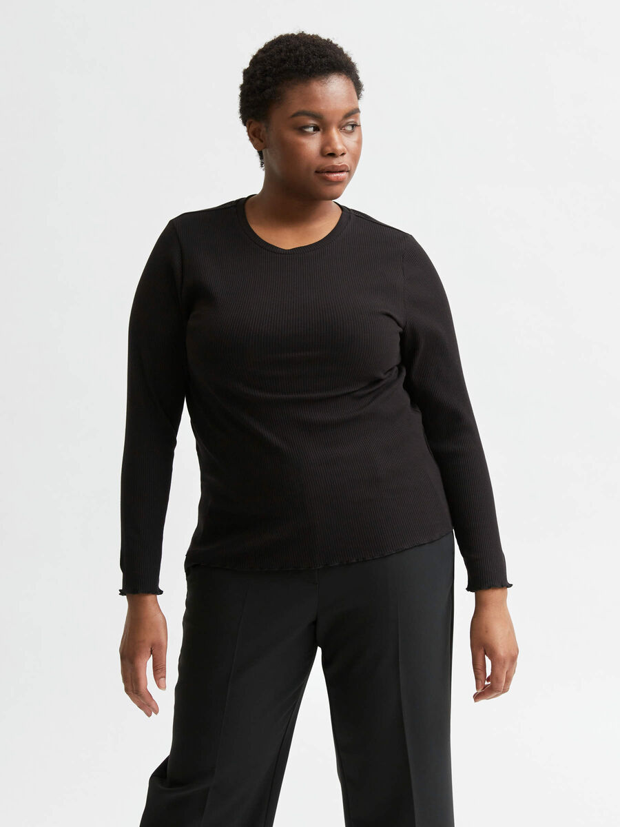 Selected CURVE - ORGANIC COTTON U-NECK - T-SHIRT, Black, highres - 16079253_Black_003.jpg
