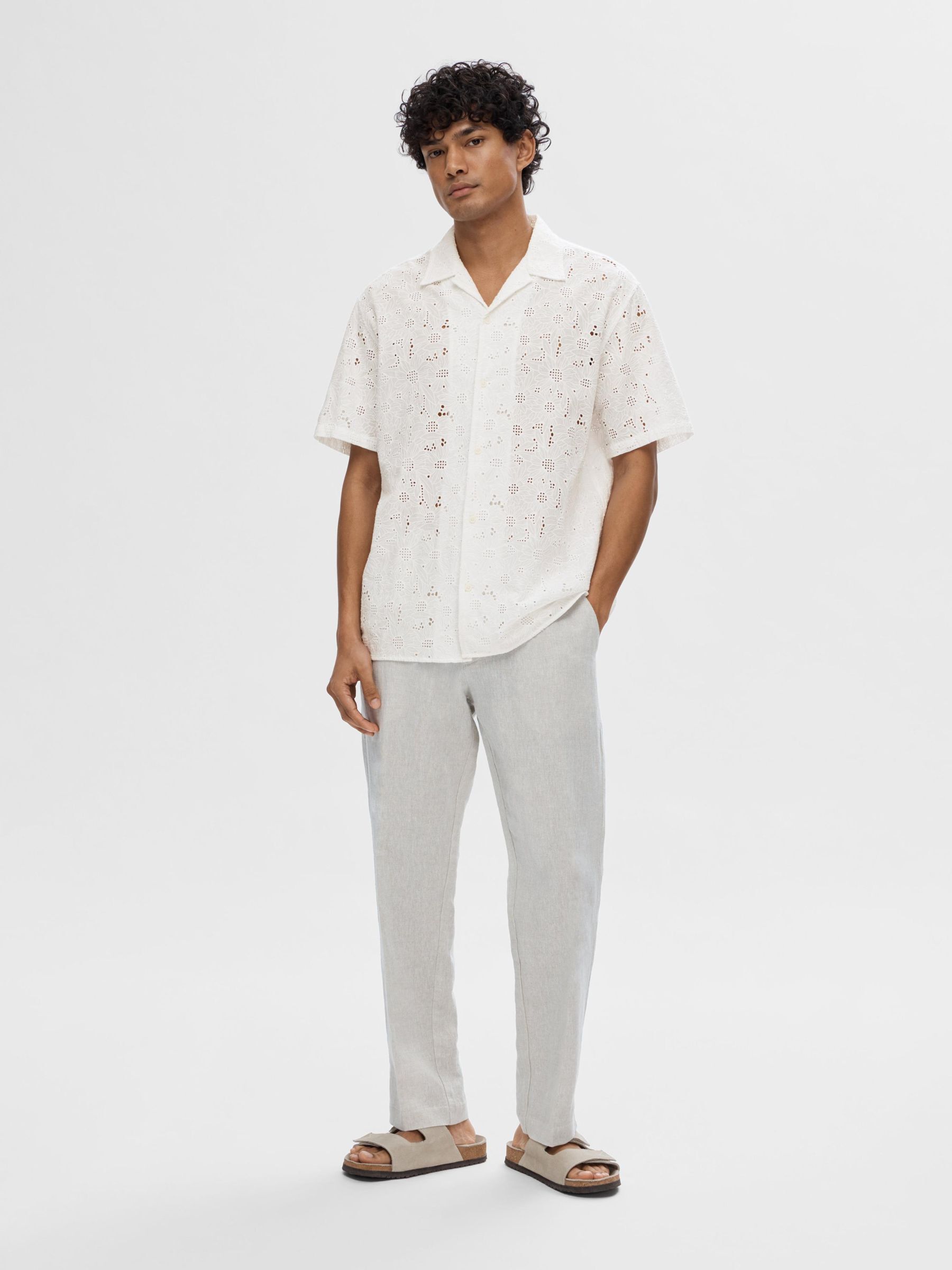 BRODERIE ANGLAISE SHORT SLEEVED SHIRT | White | SELECTED HOMME®