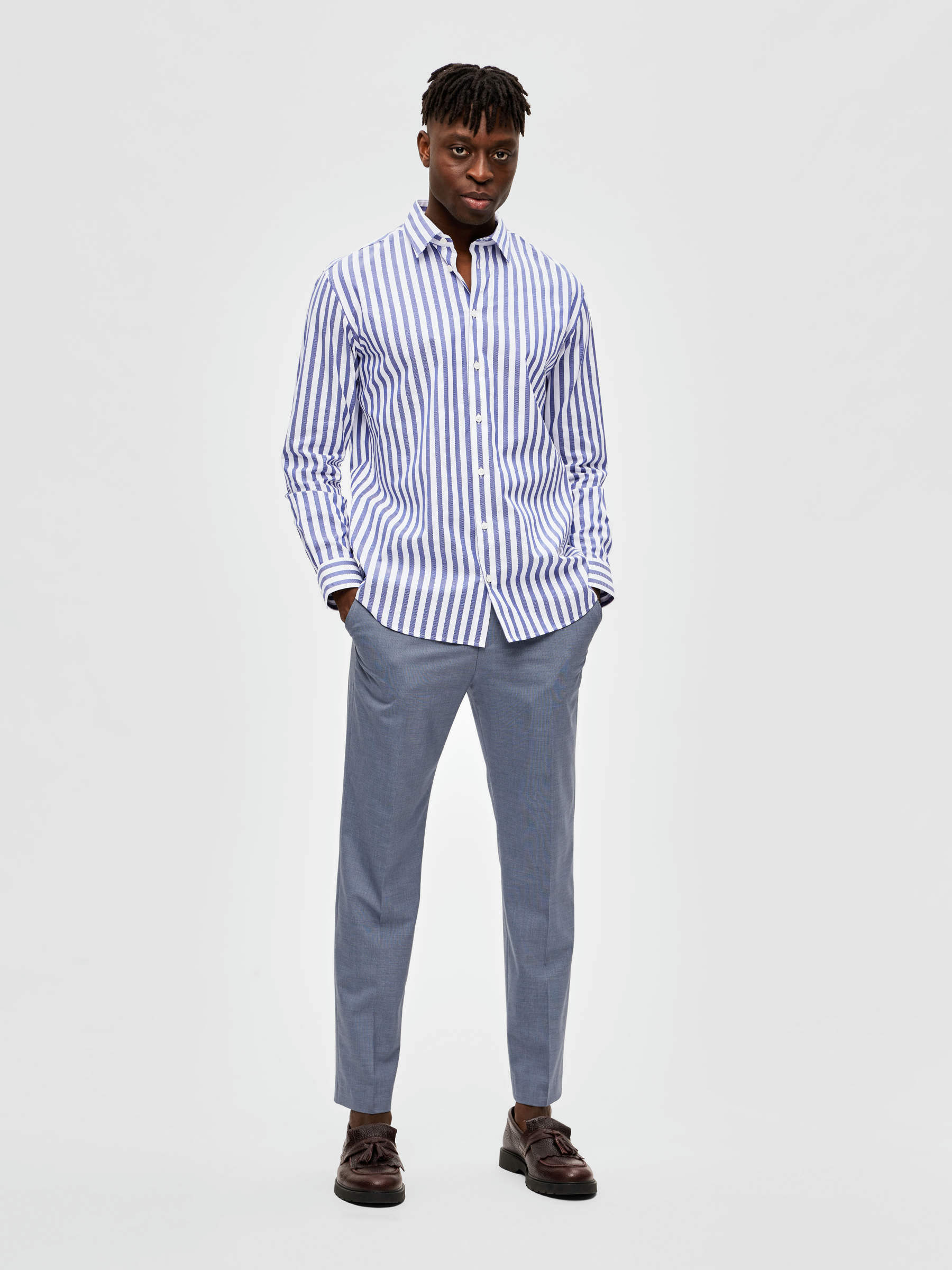 STRIPED LONG SLEEVED SHIRT Blue SELECTED HOMME