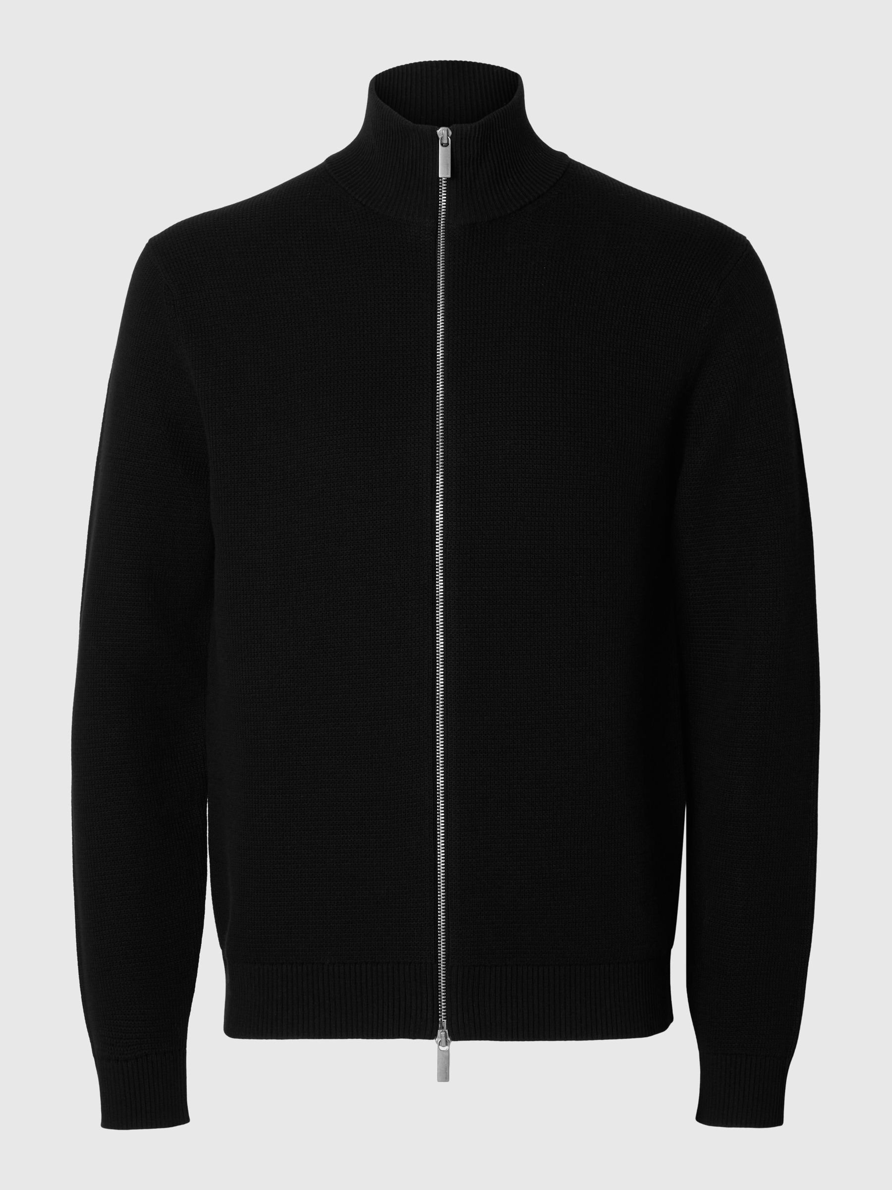 ZIPPED HIGH NECK KNITTED CARDIGAN Black SELECTED HOMME