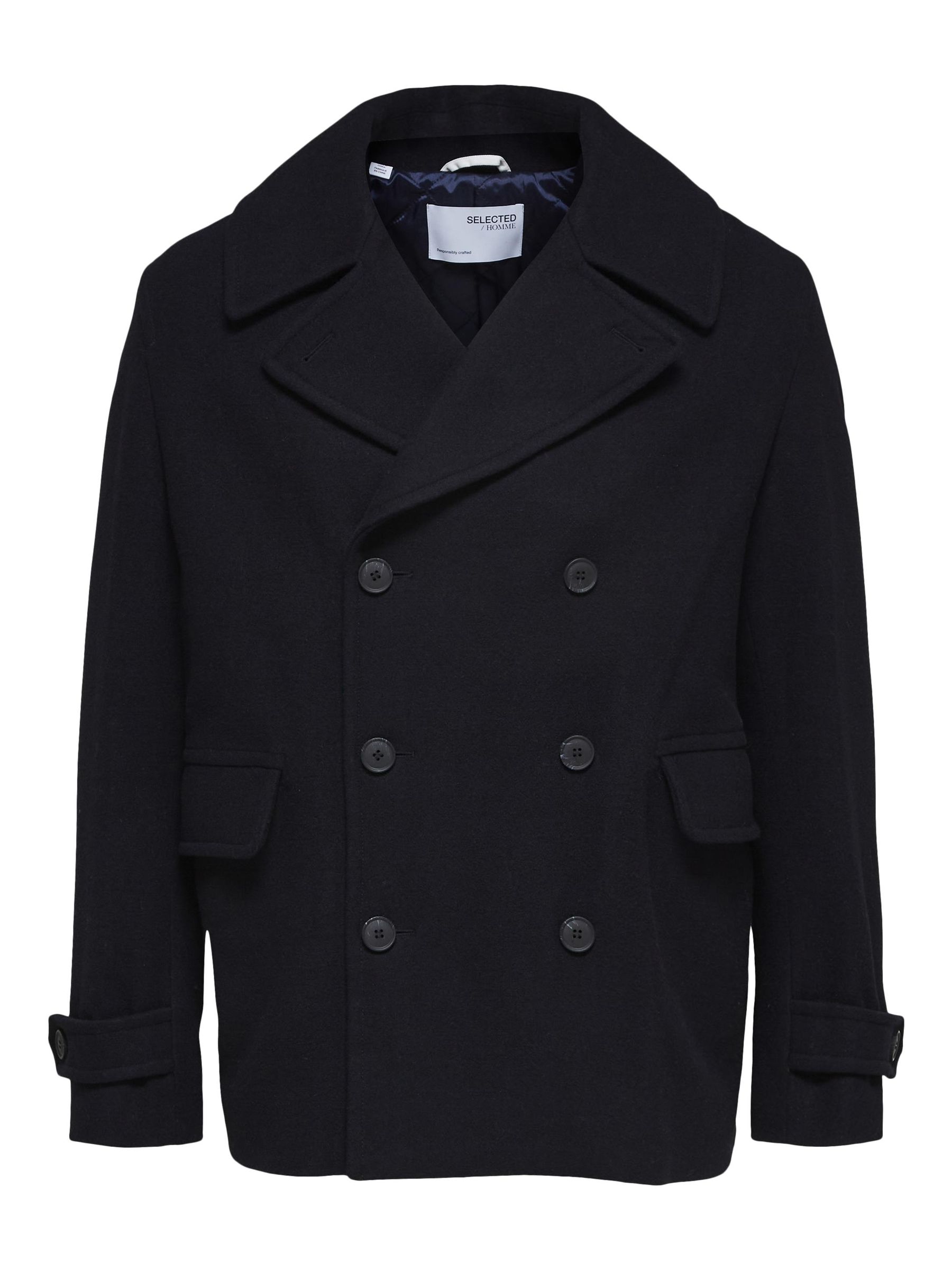 DOUBLE BREASTED WOOL COAT Blue SELECTED HOMME
