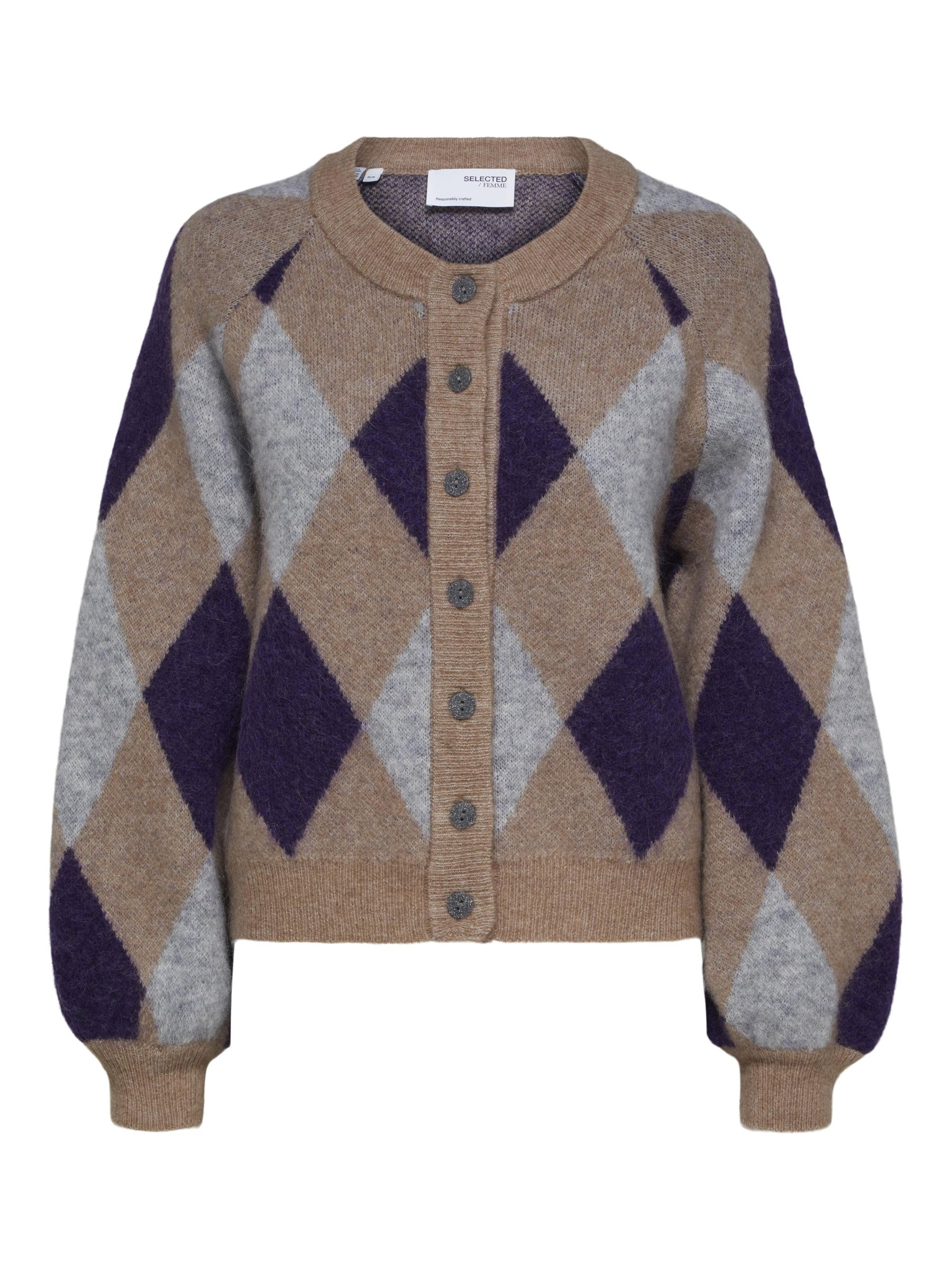 ARGYLE KNITTED CARDIGAN Purple SELECTED FEMME