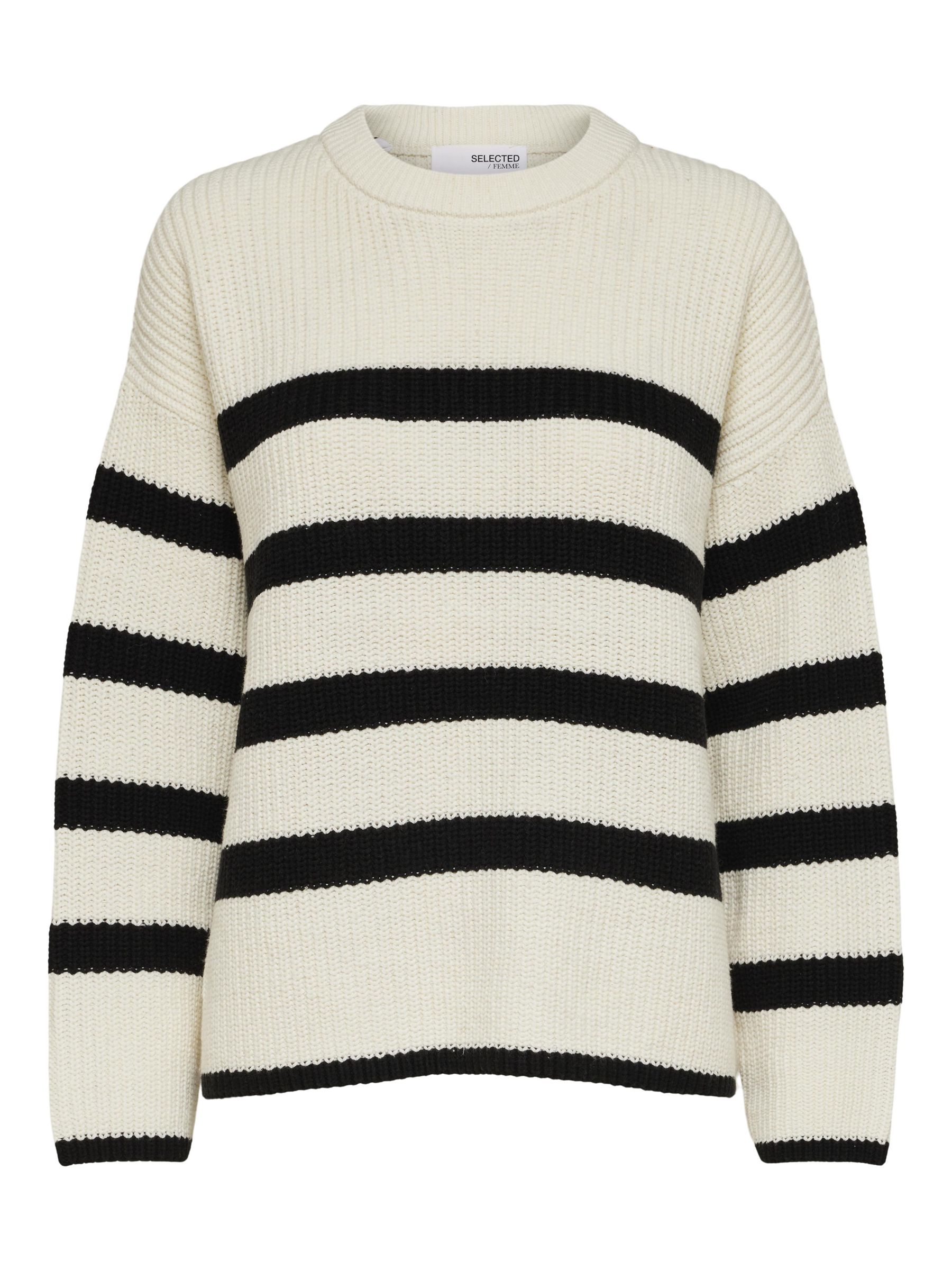 STRIPED KNITTED JUMPER | White | SELECTED FEMME®